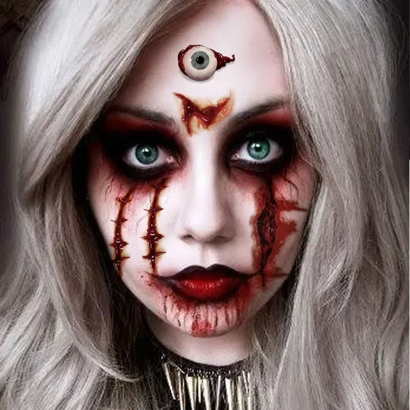 5-20PCS Halloween Horror Tattoo Sticker Waterproof Bloody Scar Wound Temporary Tattoos for Party Costume Cosplay Body Decoration