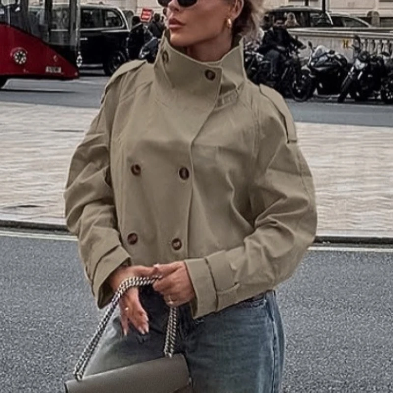 2026年新春ニッチデザイン気質通勤スタンドカラー長袖ダブルブレストショートジャケット