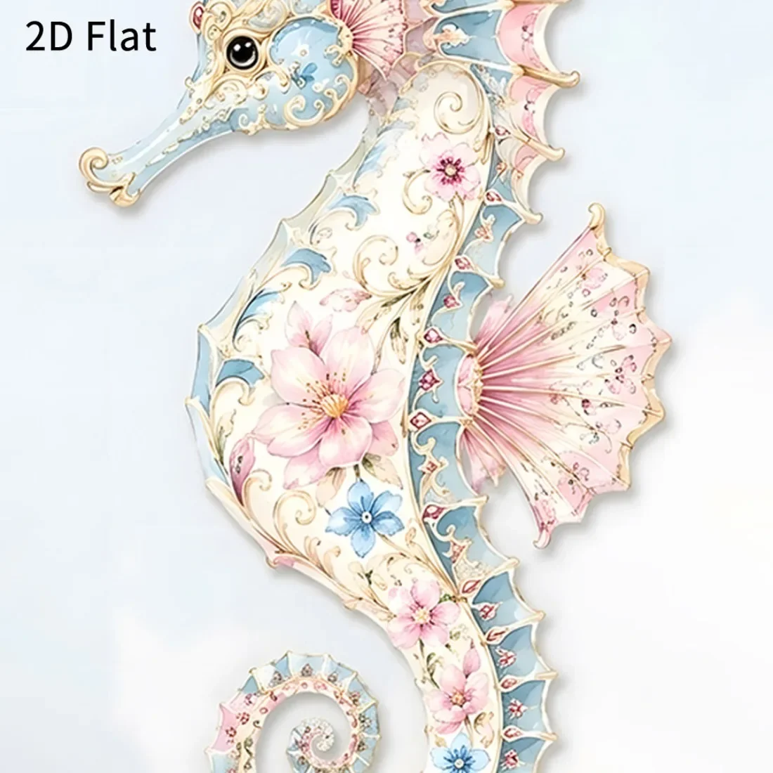 CIFBUY 1pc 2D Flat Seahorse Metal Wall Art, Elegant Floral Marine Animal Metal Sign for Living Room Bedroom Bathroom