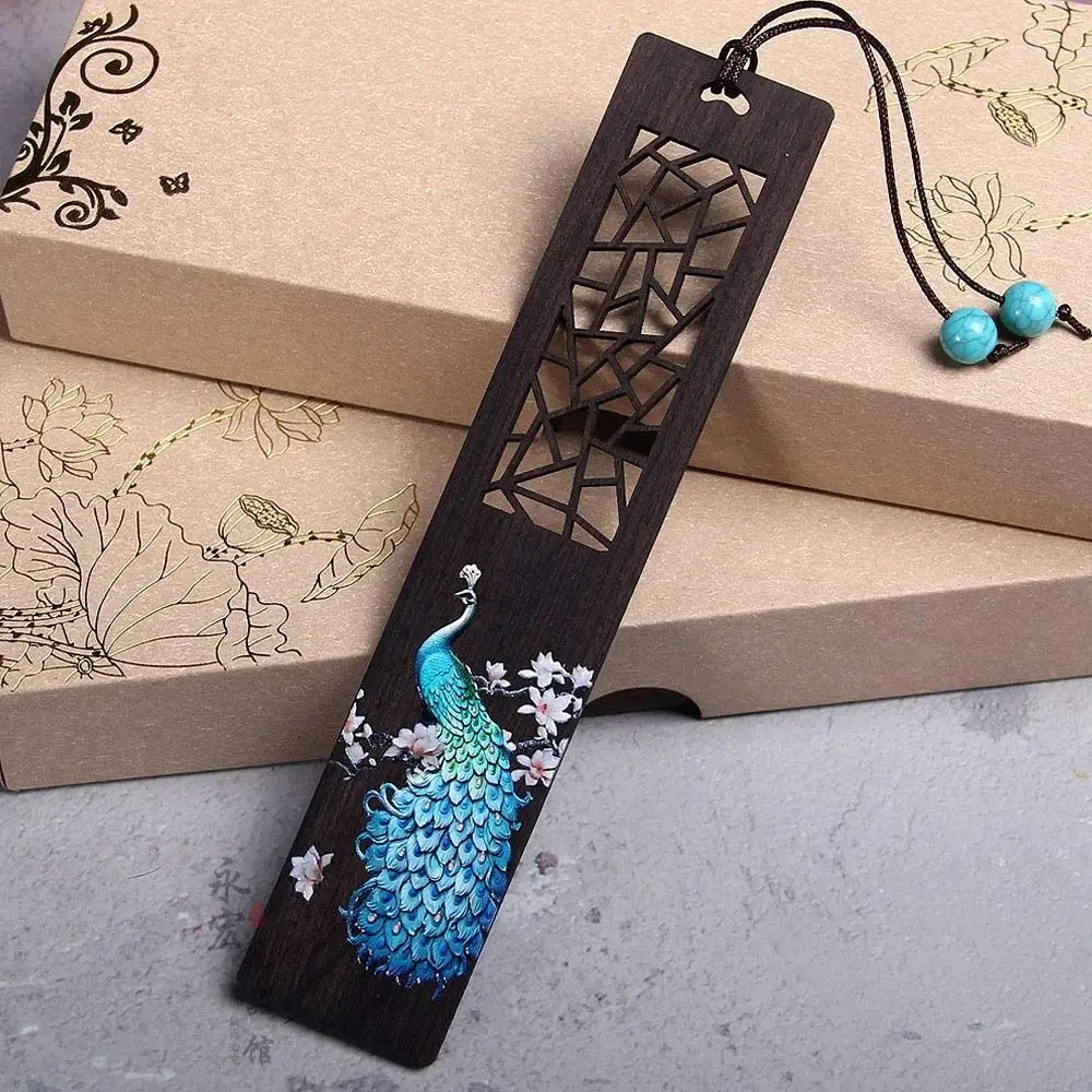 Chinese Style Wooden Bookmark Retro Carving Ebony Book Clip Pagination Mark Learning Stationery School Office Supplies 2023