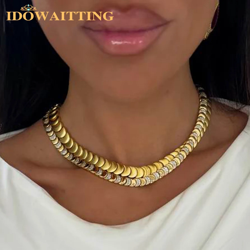 

Wholesale Geometric Shiny Plain Micro Pave 5A Zirconia CZ Moon Shaped Chain Choker Necklace Gold Color Fashion Women Jewelry Set