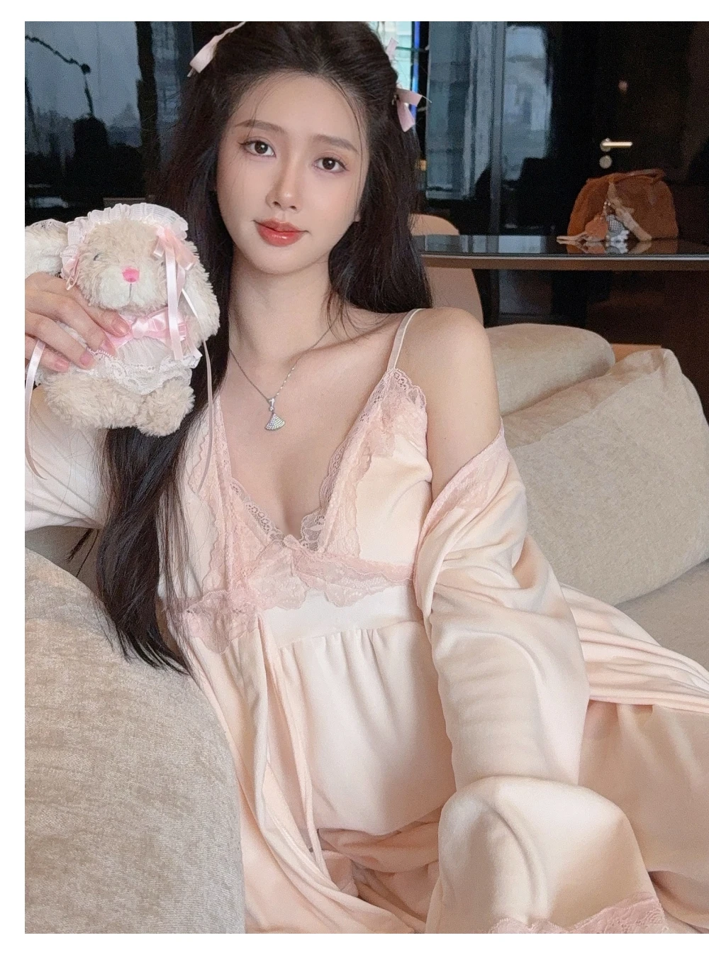 

Pajama For Couples Sets Women Modal Pyjama Set Female With Dessert Print Sweet Dreams Round Neck Long Sleeve Cropped Pants Silky