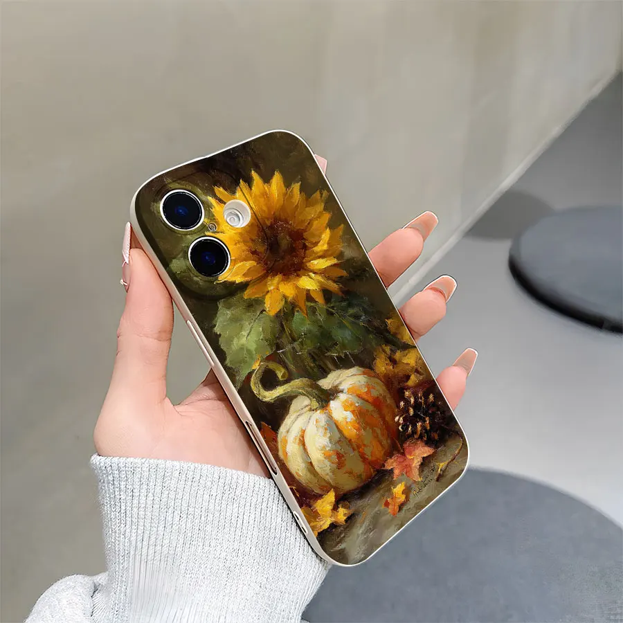 حافظات هاتف منقوشة على شكل عباد الشمس والقرع العملاق والبندق لهاتف iPhone 17 إلى 11 Pro Max Plus #4