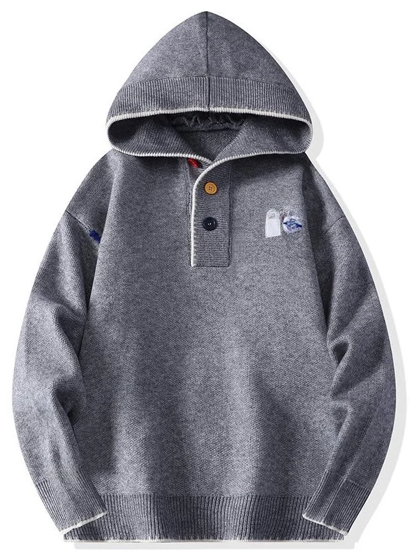 

Новый утепленный вязаный кардиган с капюшоном для мужчин, повседневный свободный крой, с вышивкой, в стиле кэжуал, для студентов, на каждый день, зимний