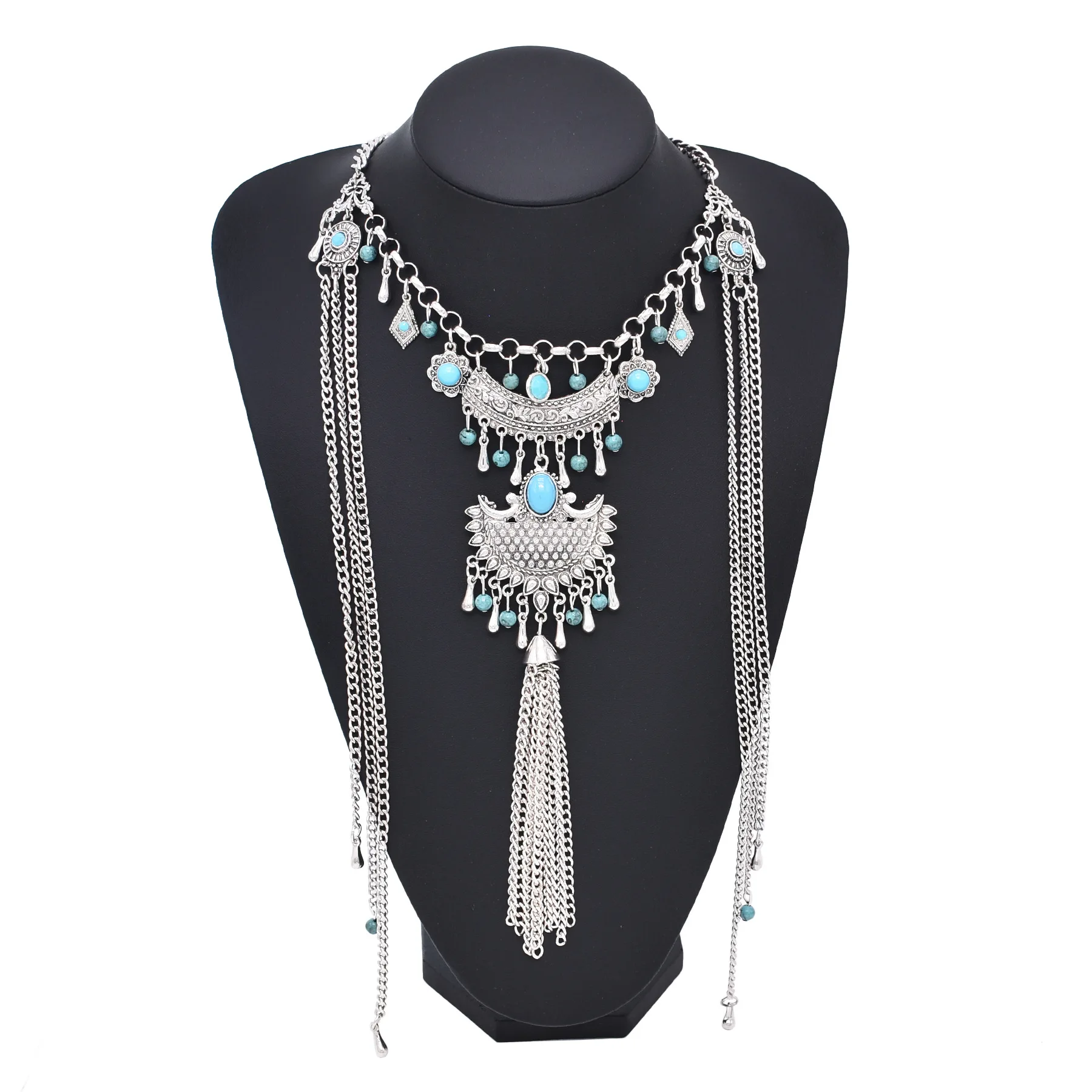 

Afghan Pakistan Vintage Traditional Necklace for Women Long Chains Moon Pendant Sweater Chain Turkish Statement Female Jewelry