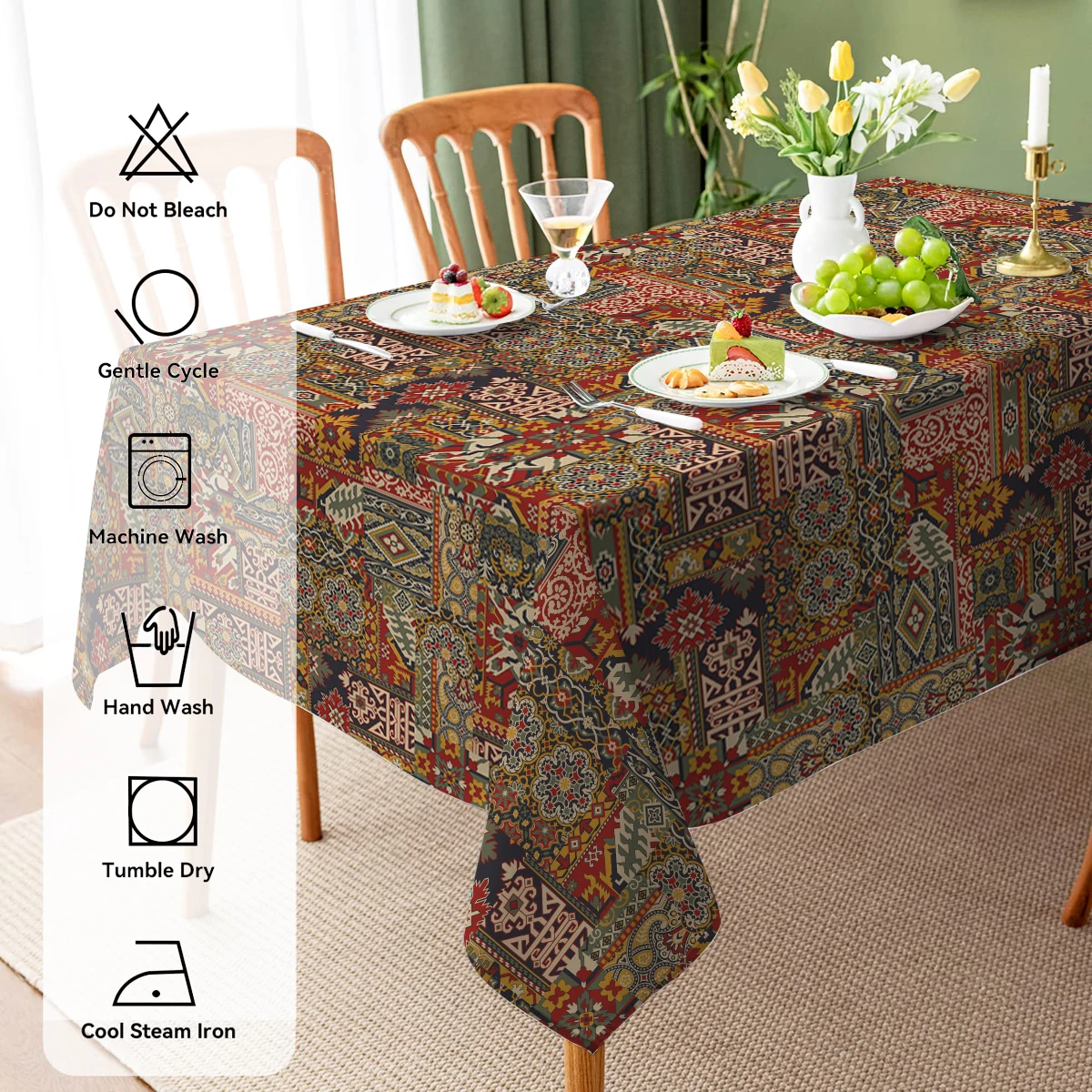 European Pattern Geometric Retro Waterproof Rectangular Polyester Tablecloth Home Decor  Kitchen Living Room Wedding Party