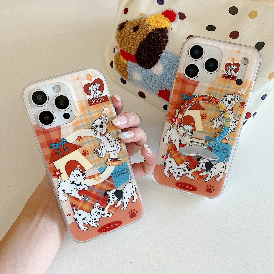 

Dalmatian Kawaii Cartoon Mobile Phone Case Cute Dogs Magnetic Holder Phone Case Suitable for Iphone16Promax 17 15 14 13 Pro Max
