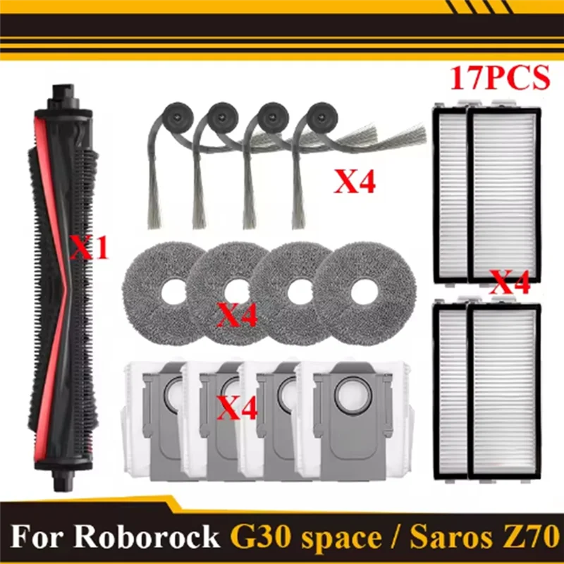 

A67M-For Roborock Saros Z70/G30 Space Cleaning Accessories Anti Entanglement Main Brush, Side Brush Filter Mop Pad, Dust Bag