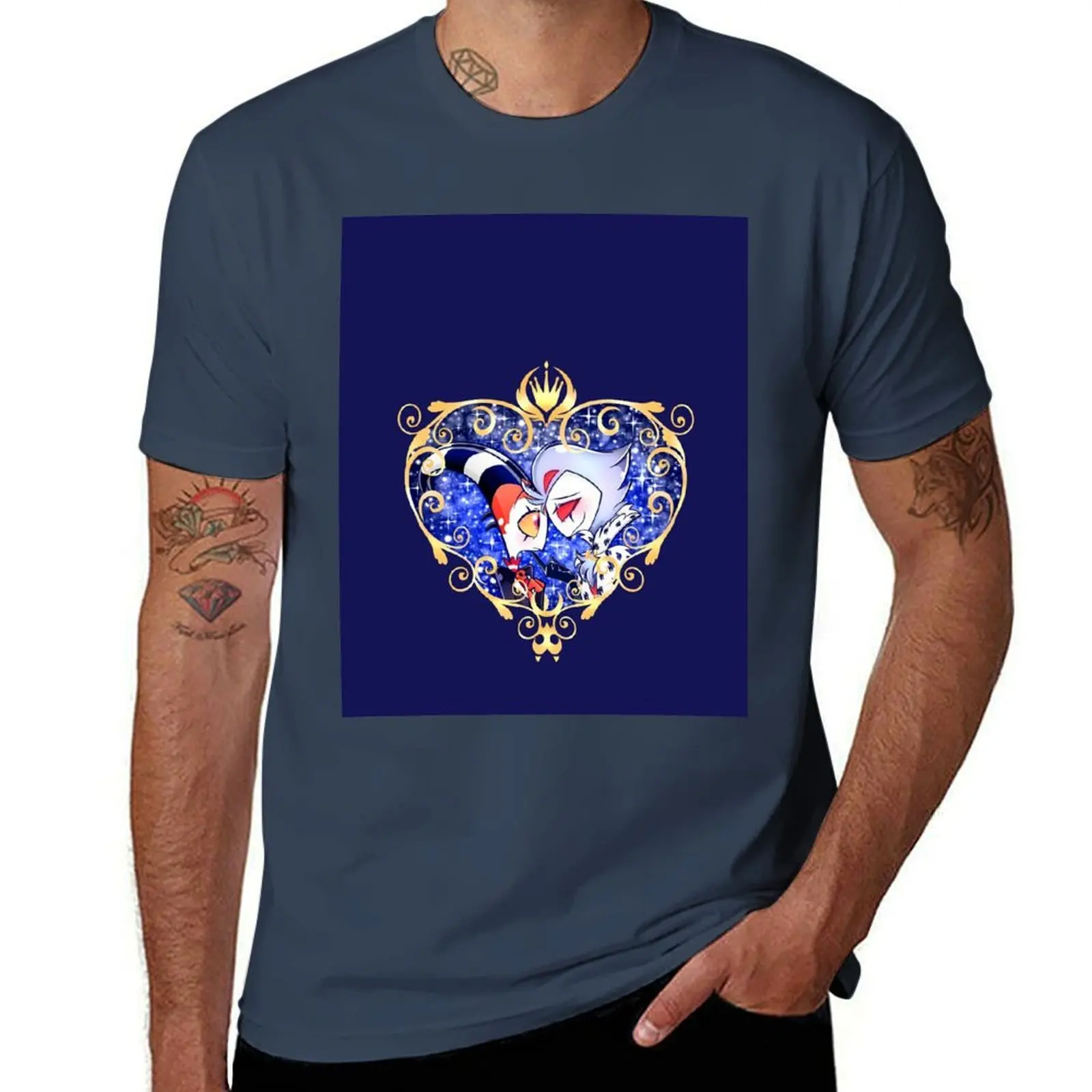 

Helluva Boss Stolas and Blitzo Heart Frame T-Shirt t shirt man cotton cotton t shirts high quality funny t shirts cotton T-Shirt