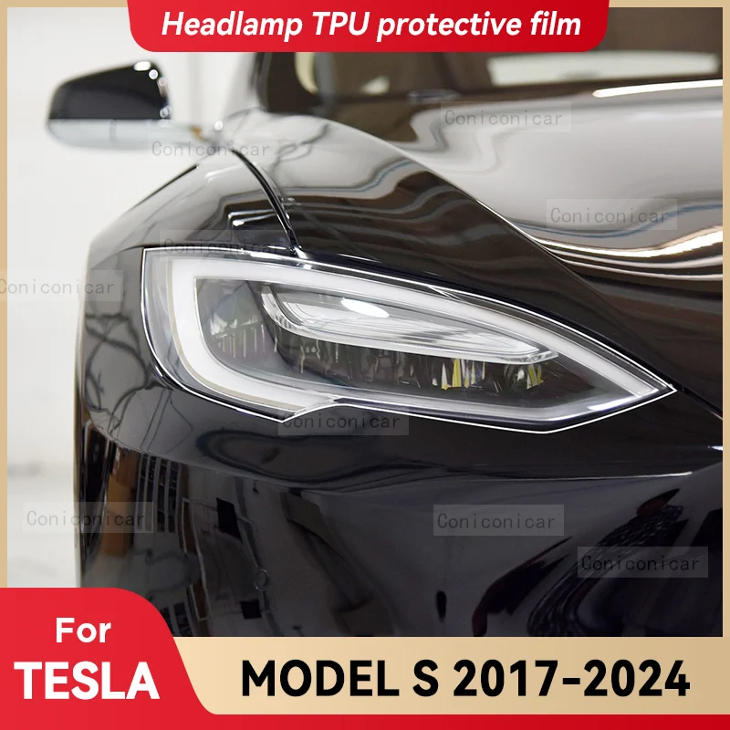 

Для TESLA Model S 2017-2024 автомобильные фары, прозрачная защитная пленка из ТПУ, передняя фара, изменение цвета, наклейка, аксессуары