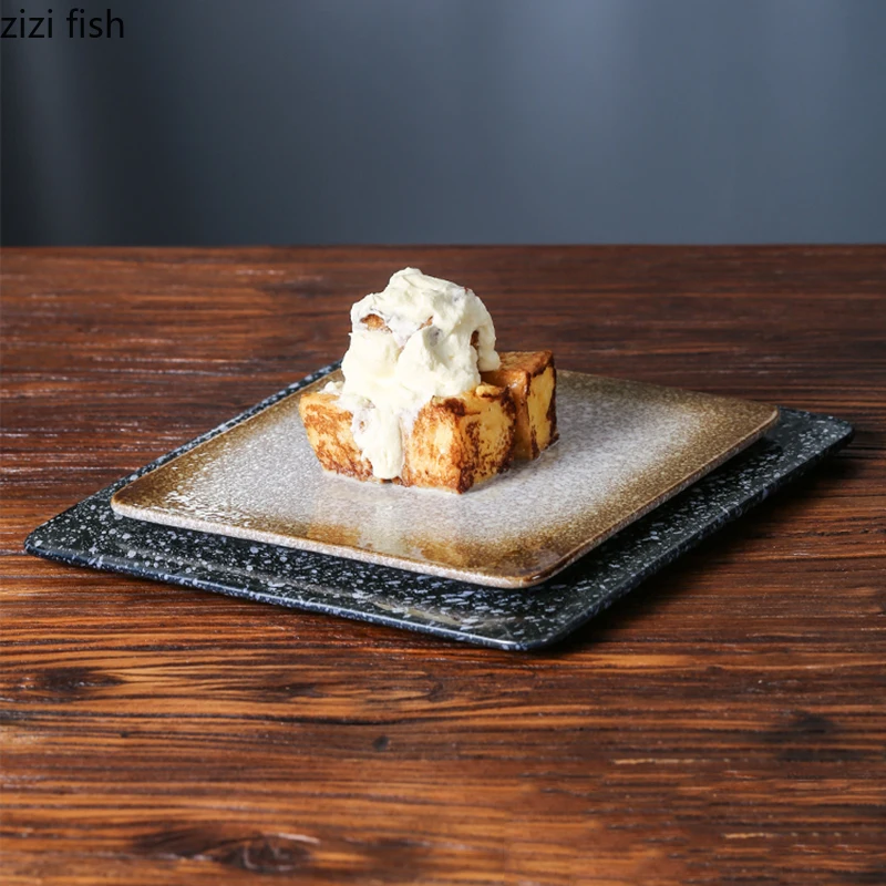 

Vintage Ceramic Square Plate Restaurant Flat Plate Steak Plate Pasta Dish Dessert Snack Plates Molecular Cuisine Tableware