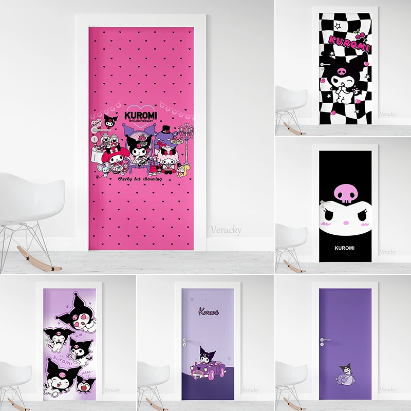 

Door Stickers Cute Cartoon Kuromi Melody Pink Background Door Decoration Bedroom Living Room Door Stickers with Adhesive