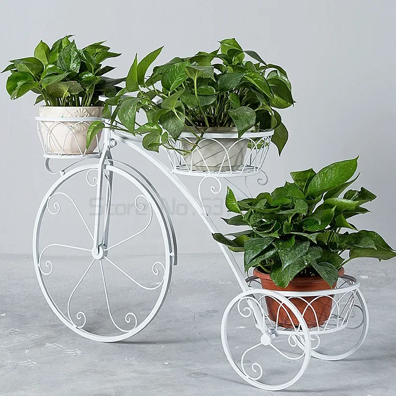 Bicycle Tricycle Plant Stand Flower Pot Cart Holder Storage Rack Display Shelf Holder Home Outdoor Decor Garden Balcony