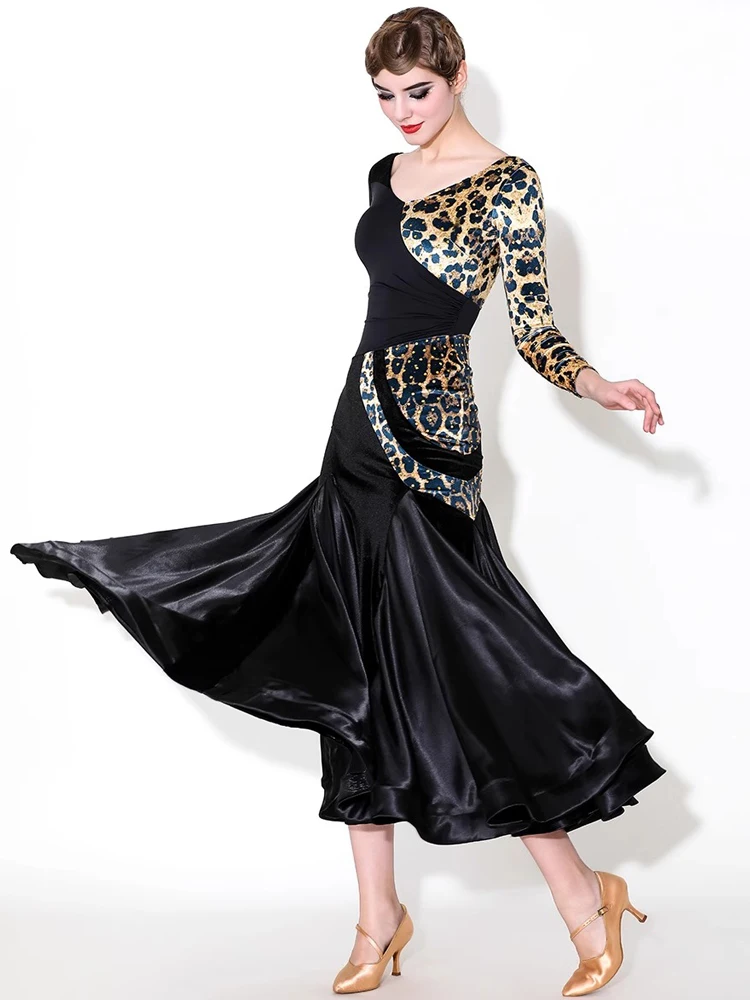 

2025 Velvet Wild Leopard Modern Dance Dress For Women National Standard Dance Costume with Diamond Set Waltz Performance Dress
