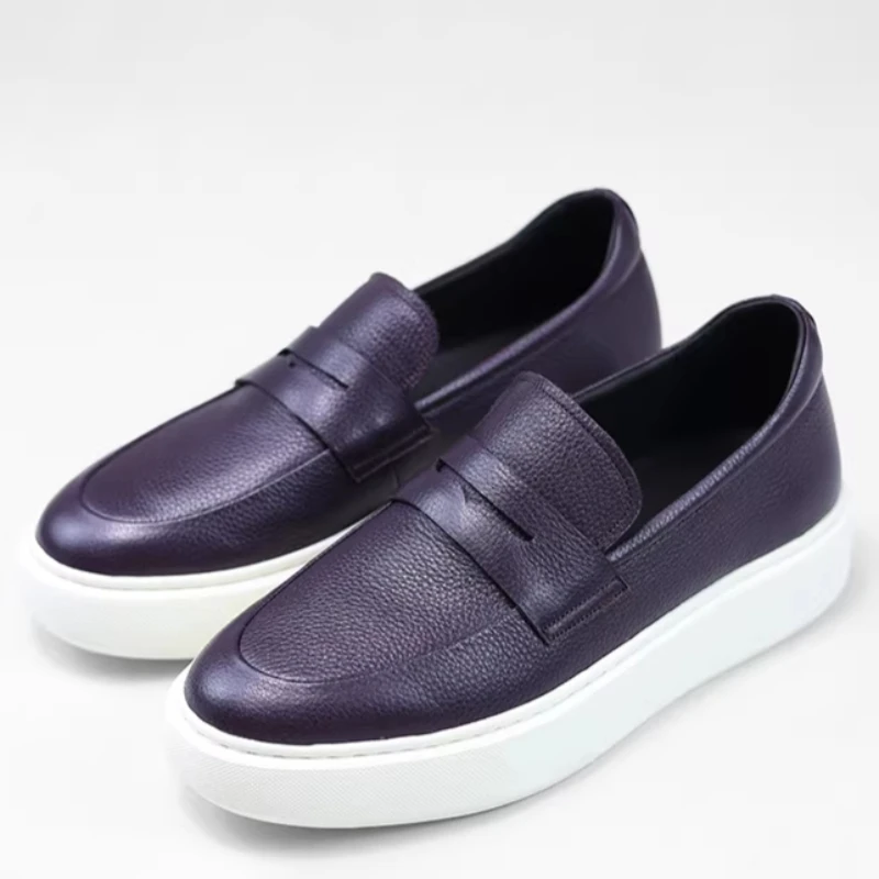 Genuine Leather Casual Sports Shoes for Men's Deerskin Loafers Breathable Comfortable Luxury Thick Soled Height Increasing Shoes