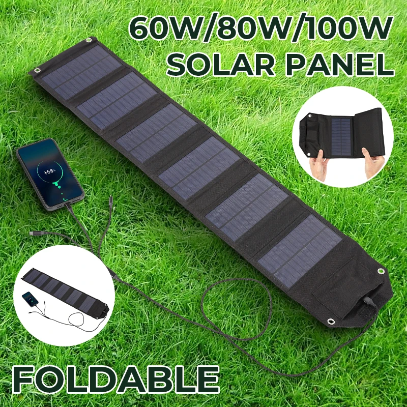 60W-100W Foldable Solar Panel 5V USB Output Outdoor Emergency Power Generator Mobile Device Charging Portable Power Supply