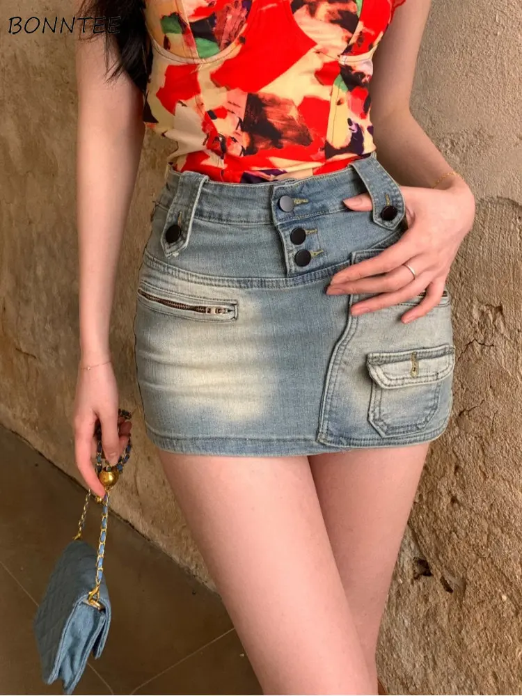 

Skirts Women Denim Casual Vintage Summer New Irregular Design Fashion Sexy Simple Korean Style All-match High Waist Cool Girls