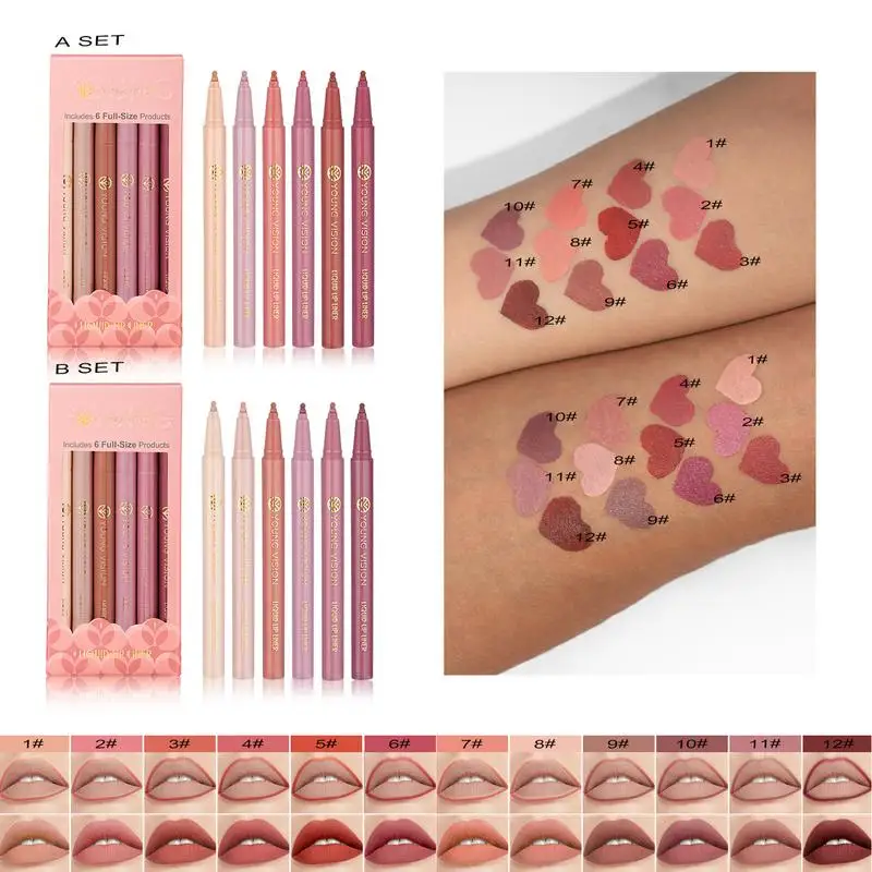 Lápiz Delineador de labios, herramienta de maquillaje profesional de larga duración, resistente al agua, hidratante, mate, Nude, nuevo, 6 colores/Kit