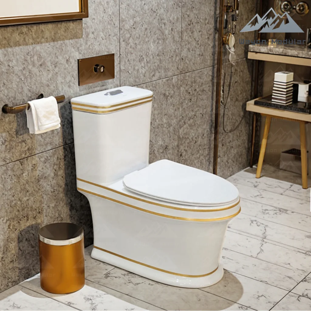 Wayon Luxury White Ceramic Toilet With Gold Trim Modern One Piece Design For Home Bathroom