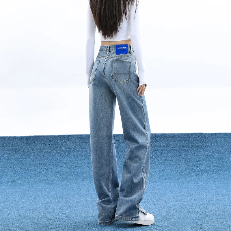 

High Waist Wide Leg Jeans Casual Slimming Korean Sle Denim Pants Anti-Wrinkle All-Season High Waist Extended Length