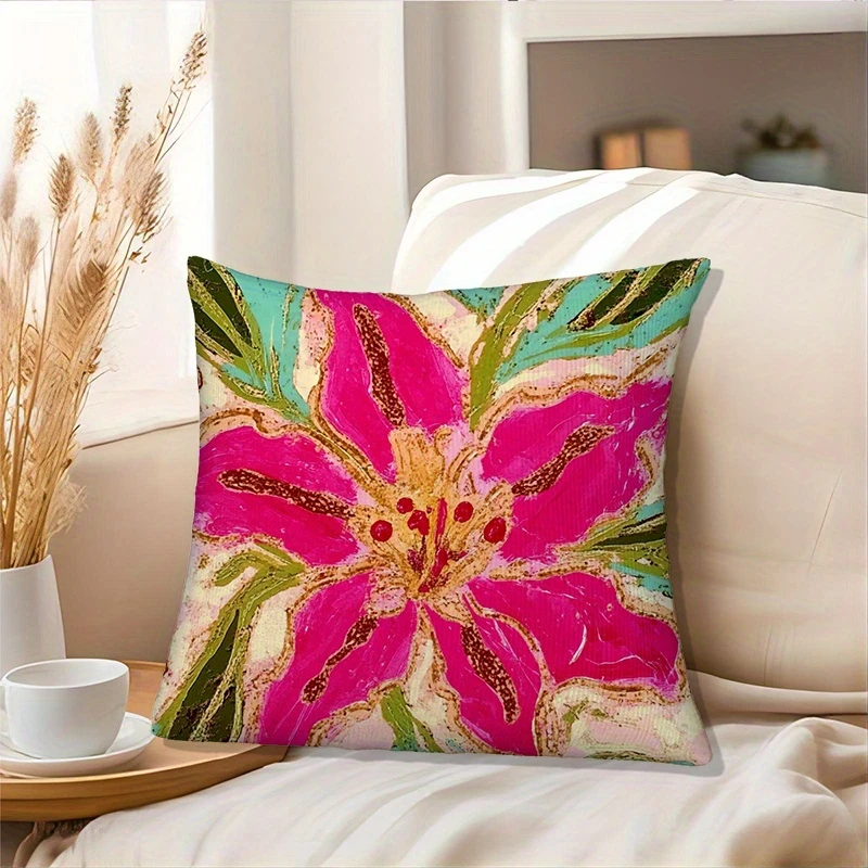 Vintage Poinsettia Flower Pillow Cover Hot Pink Turquoise Floral Print Boho Cushion Case for Sofa Bed Couch Home Decor