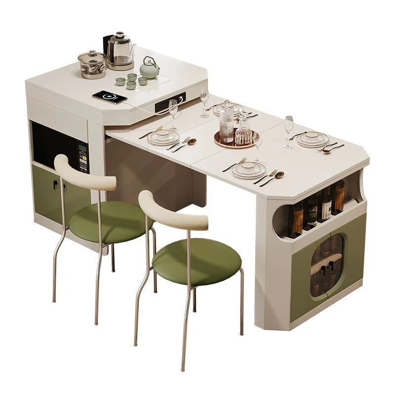 Foldable and retractable integrated, island dining table, household, French retro, medieval cream style dining table