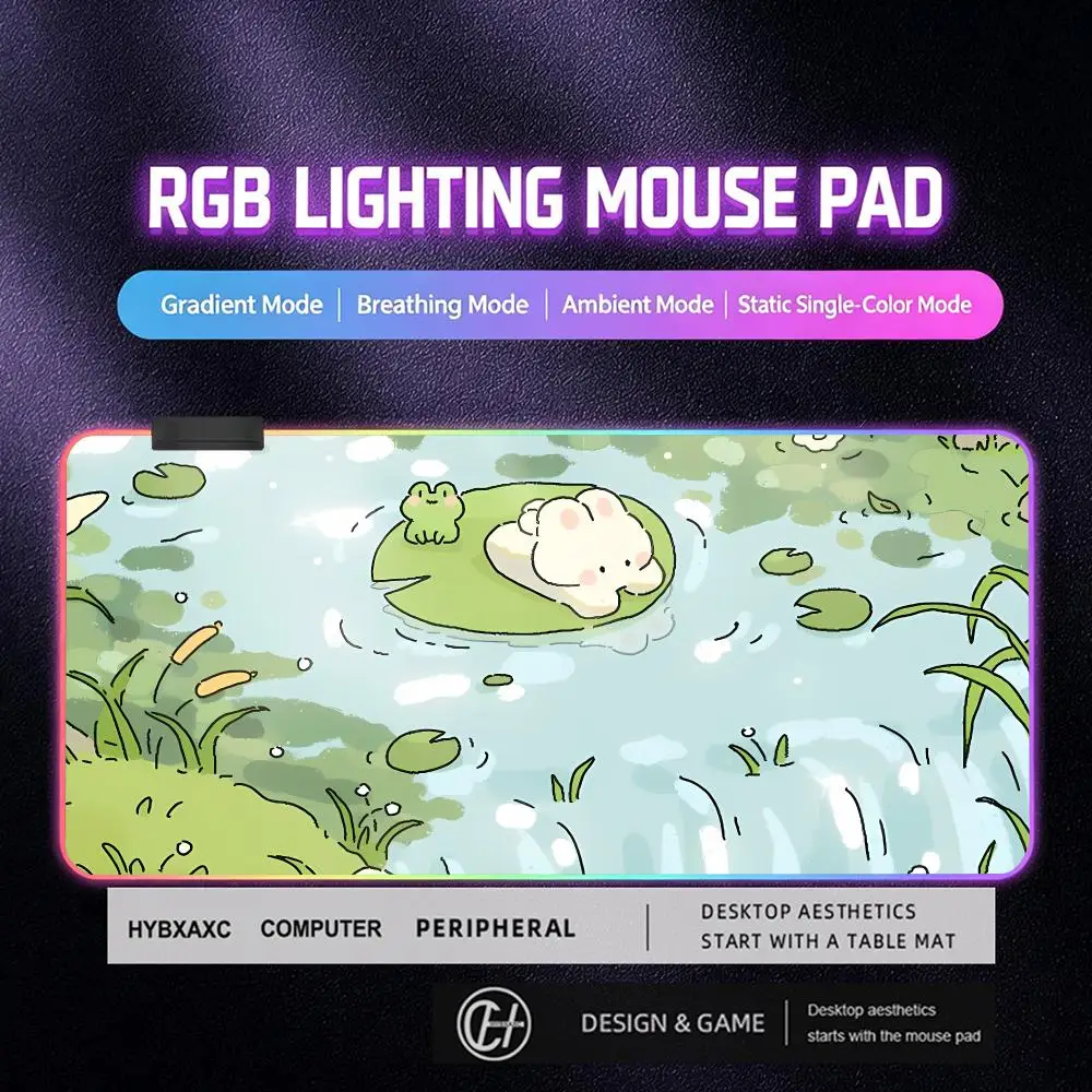 Cute Green Plant Bunny Bear Mouse Pad RGB Gaming Mouse Pad Desk Mat HD Gamer Large LED Light XXL 400x900mm HYBXAXC Mouse Pad