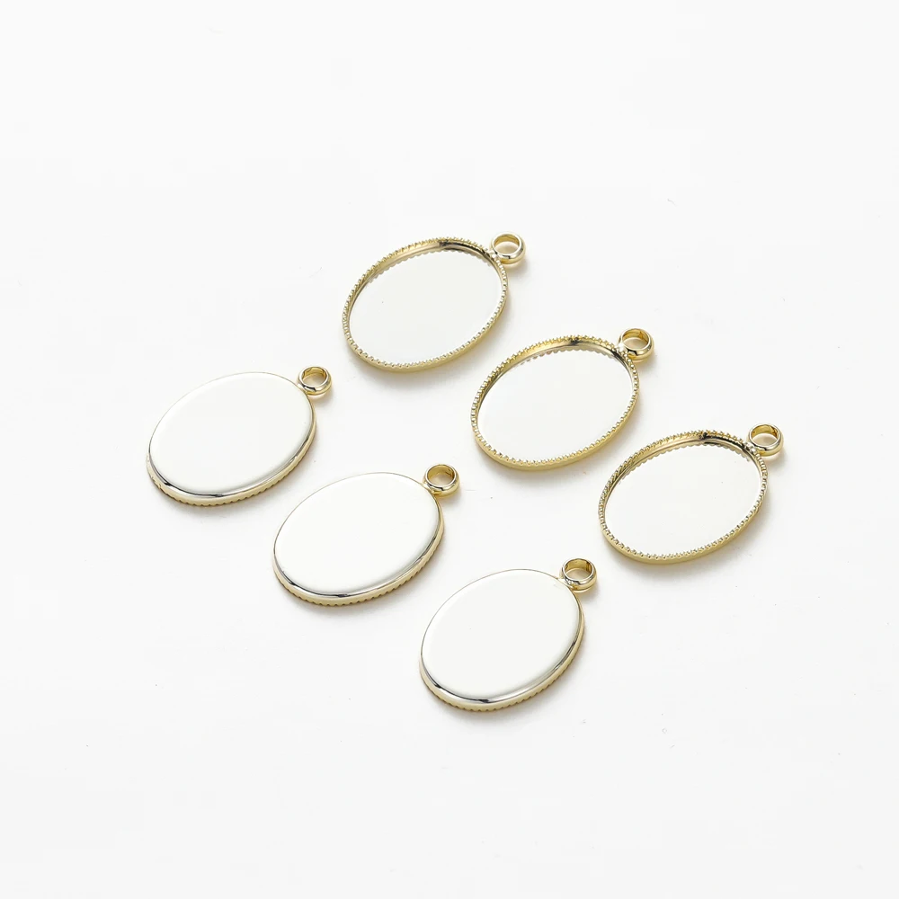 10 stks/partij 14K 18K Vergulde Cabochon Met Gat Hanger Basis Blank Lade Bezel DIY Handgemaakte Hanger Sieraden maken Bevindingen