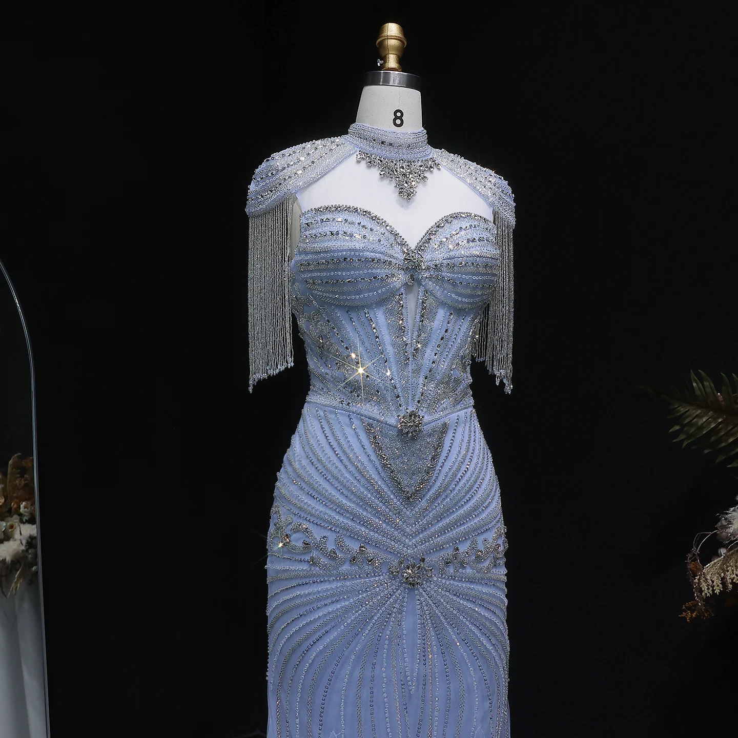 Sharon Said Arabisches Rosa Sweetheart Langes Meerjungfrauen-Abendkleid mit Cape-Quaste für Damen Hochzeitsfeier-Kleider SS190 Maßanfertigung – Detail 15