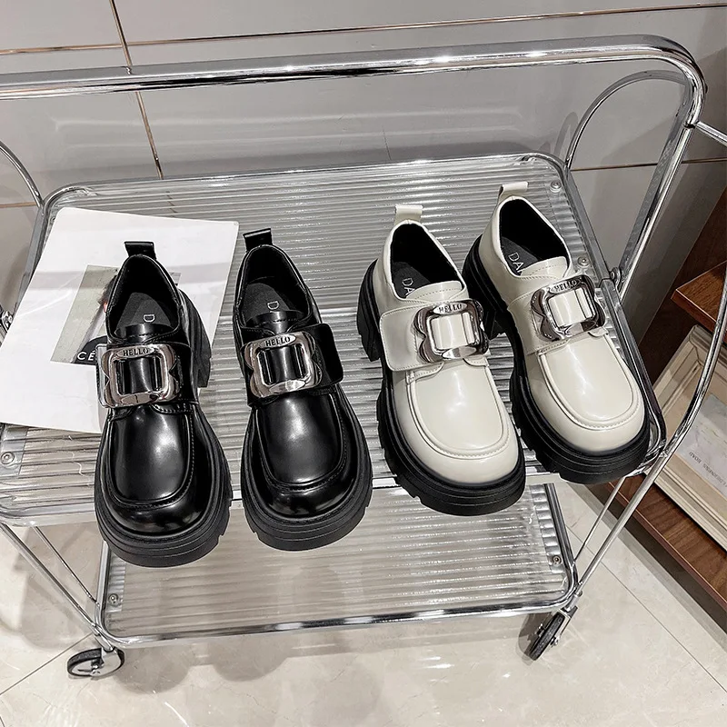 

Vintage British Style Chunky Heel Thick Sole Women's Leather Shoes Height-Increasing Mary Jane Loafers shoes