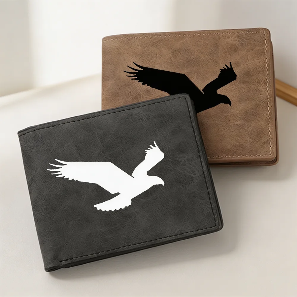 Men's Fashion Casual Wallet - Eagle Pattern Double Fold Design with Multiple Card Slots - Cash Clip for Men's Short Wallet