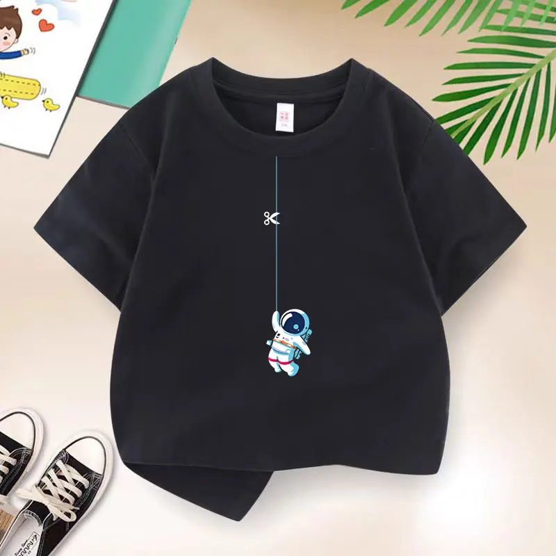 Korean Funny astronaut Children Clothing Boys T-shirt Cartoon Summer Top Cotton Kids Short Sleeves Baby Kids T Shirt 2-12 Years