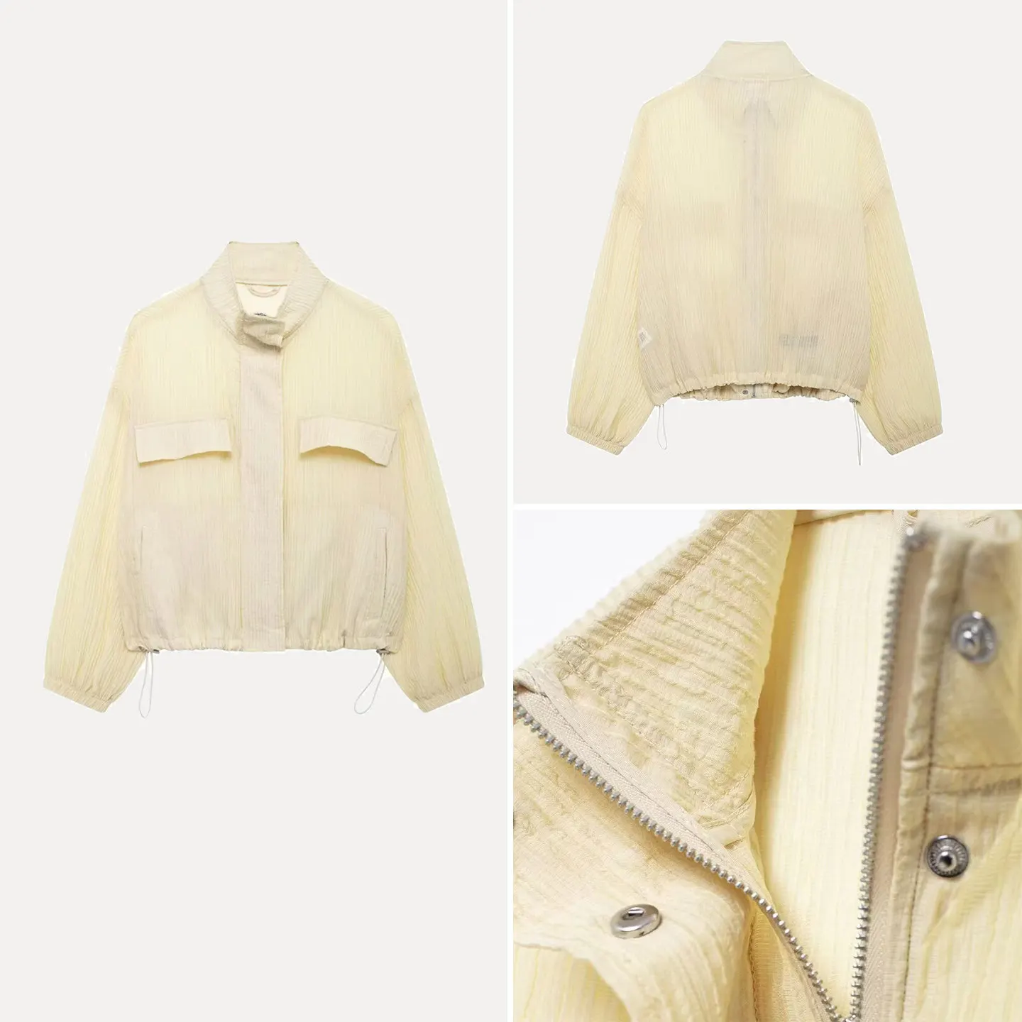 

Women's Summer Fashion Casual Crack Effect Semi-Transparent Jacket 2026 New Style Zadata Standard Fit Long Sleeve Zipper