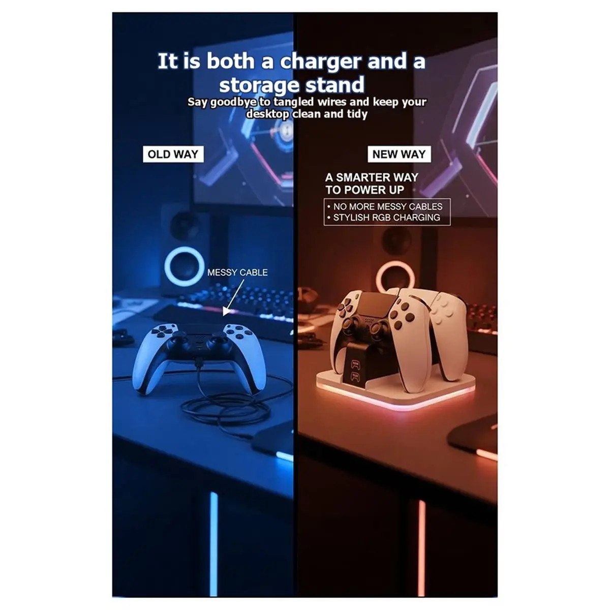 

Подставка для зарядки контроллеров PS5 Goodidea с индикатором уровня заряда, RGB-подсветкой, двойной быстрой зарядкой, для Elite Edition, PRO, Slim-моделей