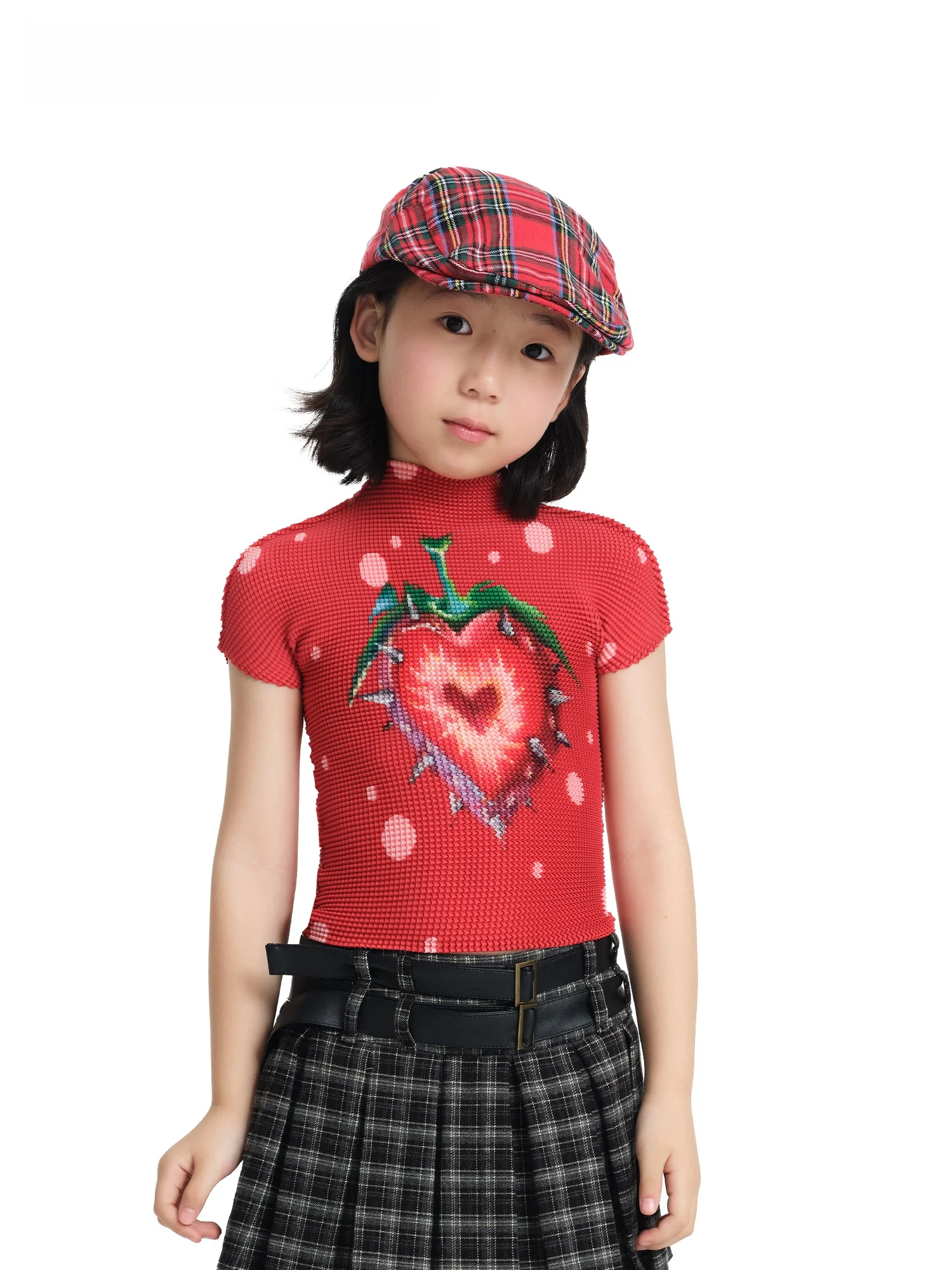 

MOF Girls Pleated T-Shirt Children's Lightweight Breathable Graffiti Strawberry Summer Short Sleeve Printed Neck Regular...