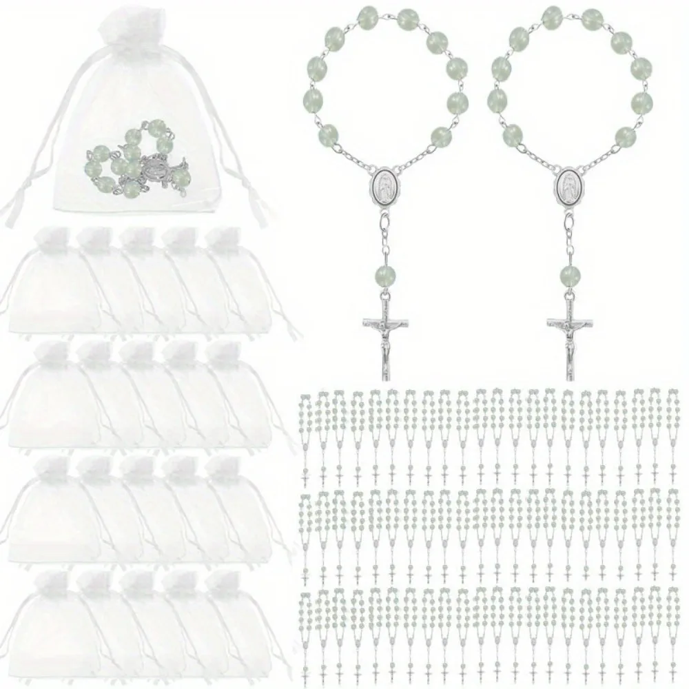 2/5/12/20/25 conjuntos de pulseras con cuentas que brillan en la oscuridad, cuentas acrílicas con bolsas de organza para recuerdos de boda, fiestas de Navidad