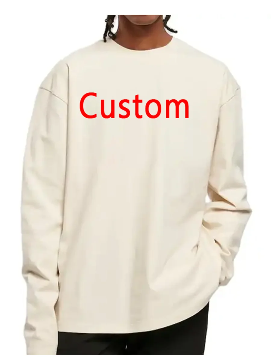 Custom DIY LOGO 230GSM 100% Cotton Oversize Men's Women T-shirt Long sleeves Pure Color Men For Winter Autumn Streetwear Tops