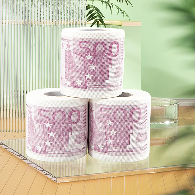 1 لفة 500 يورو بيل ورق التواليت الديكور للمنزل حامل الورق المتداول مناديل المرحاض هدية مضحكة