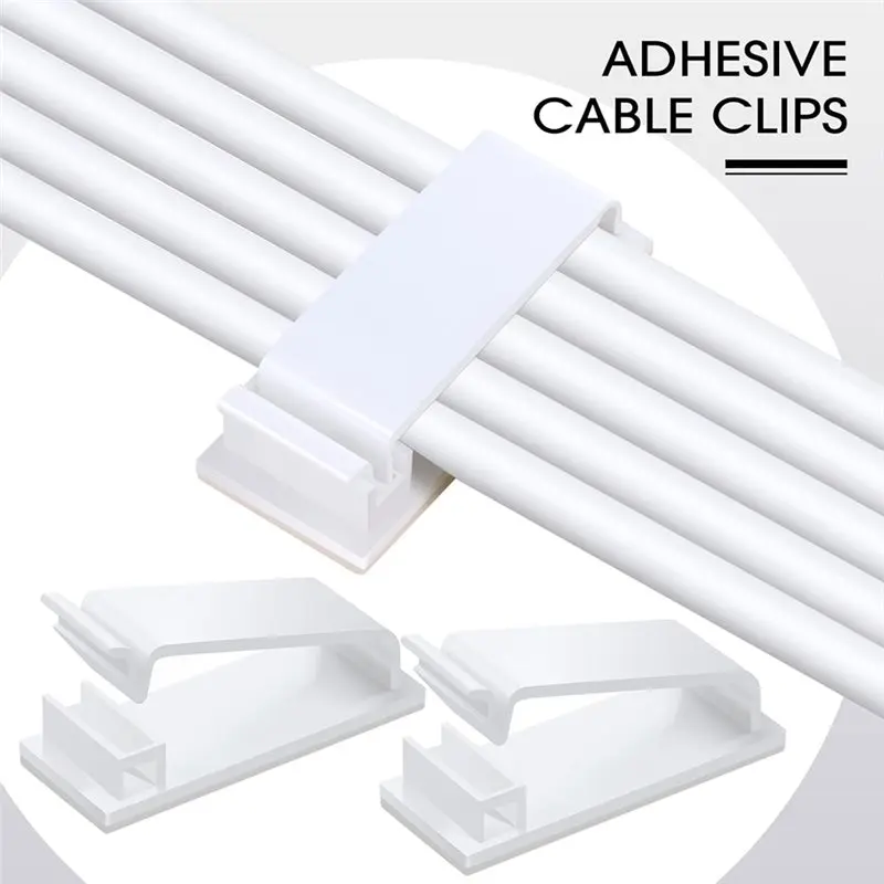 AT19-For Outdoor String Cable Wire Clips 100 Pcs Light Clips Adhesive Hooks Adhesive Wire Management Cord Holder For The Wall