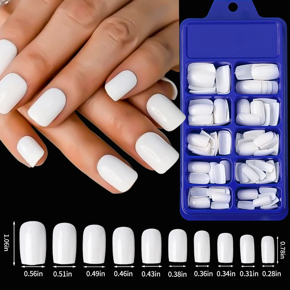 100Pcs Light Pink Press on Nails Short Medium Square Fake Nail Tips 10 sizes Reusable Full Cover False Nails Finger Decoration