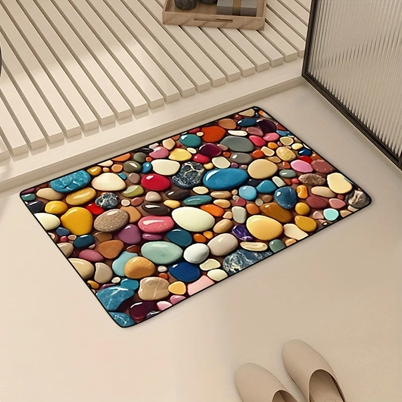1pc 3D Summer Colorful Stone Door Mat, Non-slip Floor Mat, Suitable for Living Room, Bedroom, Bathroom, Holiday Home Decoration
