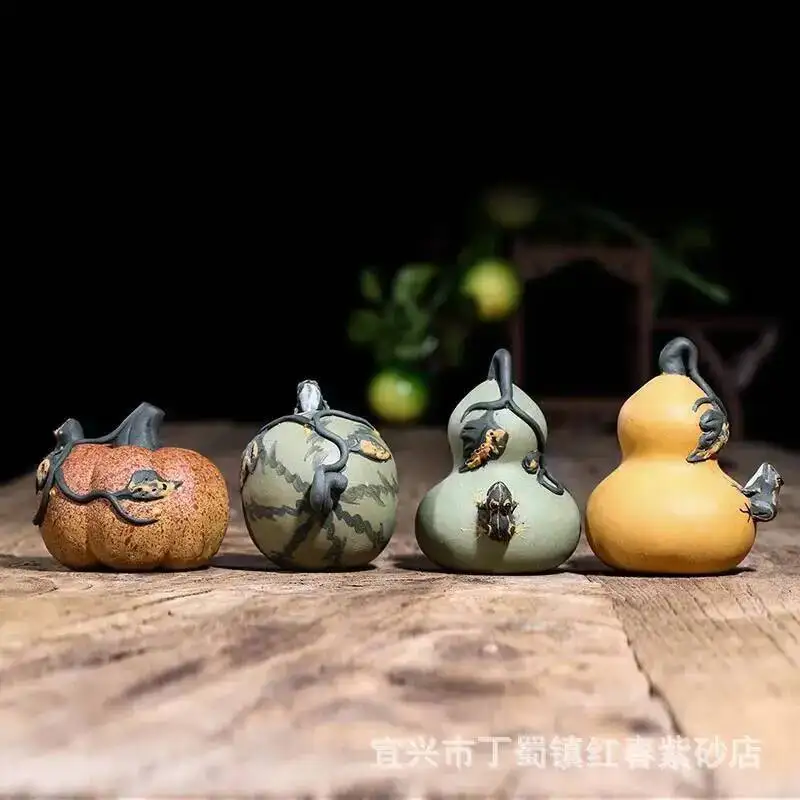 Red Spring Purple Sand Yixing Purple Sand Spray Frog Watermelon Tea Pet Gourd Pumpkin Vegetable Fruit Tea Play Ornaments