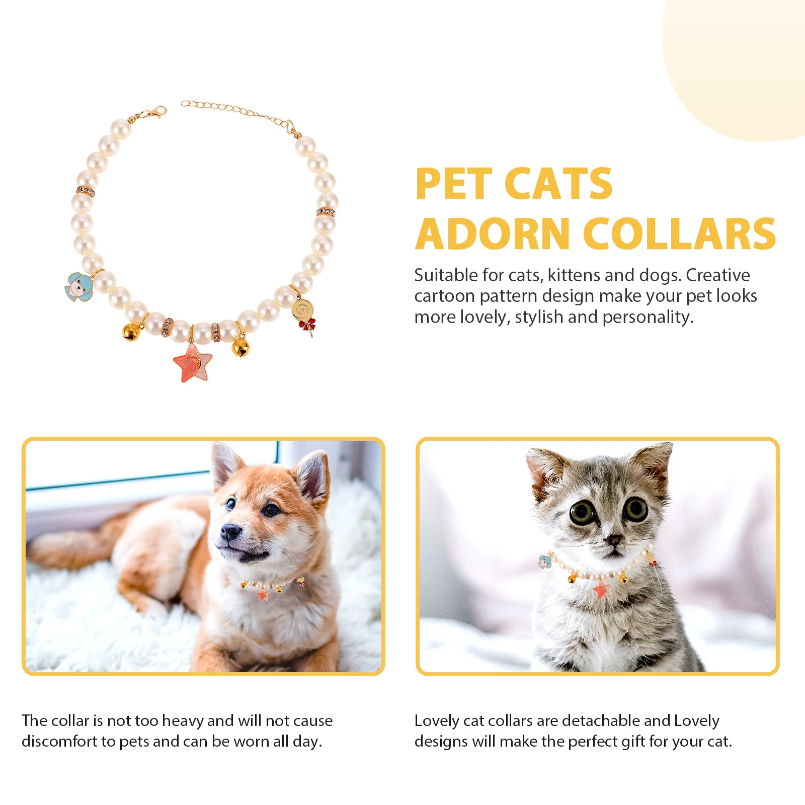 

Pearl Necklace Kitten Collars Cat Cute Bell Decorate Puppy Ornament Cats for Miss Adjustable Chain