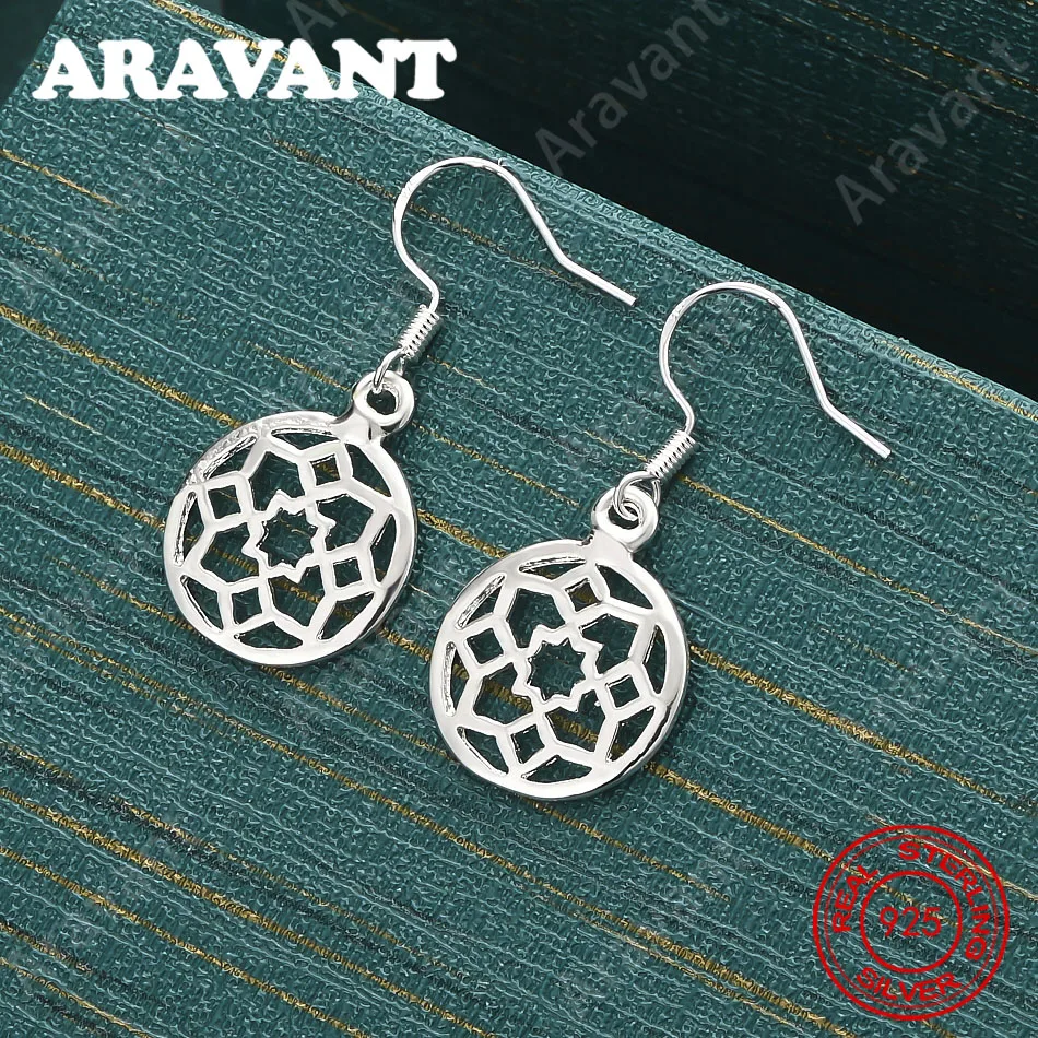 925 Sterling Silver Round Flower-Shaped Openwork Earrings, A Fresh And Elegant Design For Women'S Engagement Jewelry