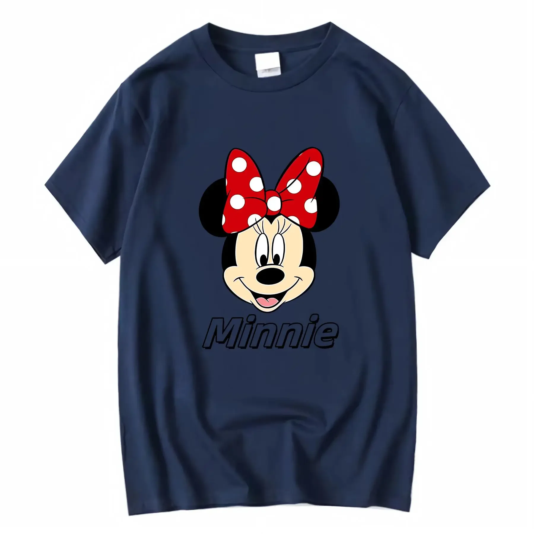تي شيرت ديزني ميني ماوس 100 قطن أبيض برقبة دائرية كاجوال للنساء طوال الموسم مريح قابل للتنفس عتيق مغسول أوم #4