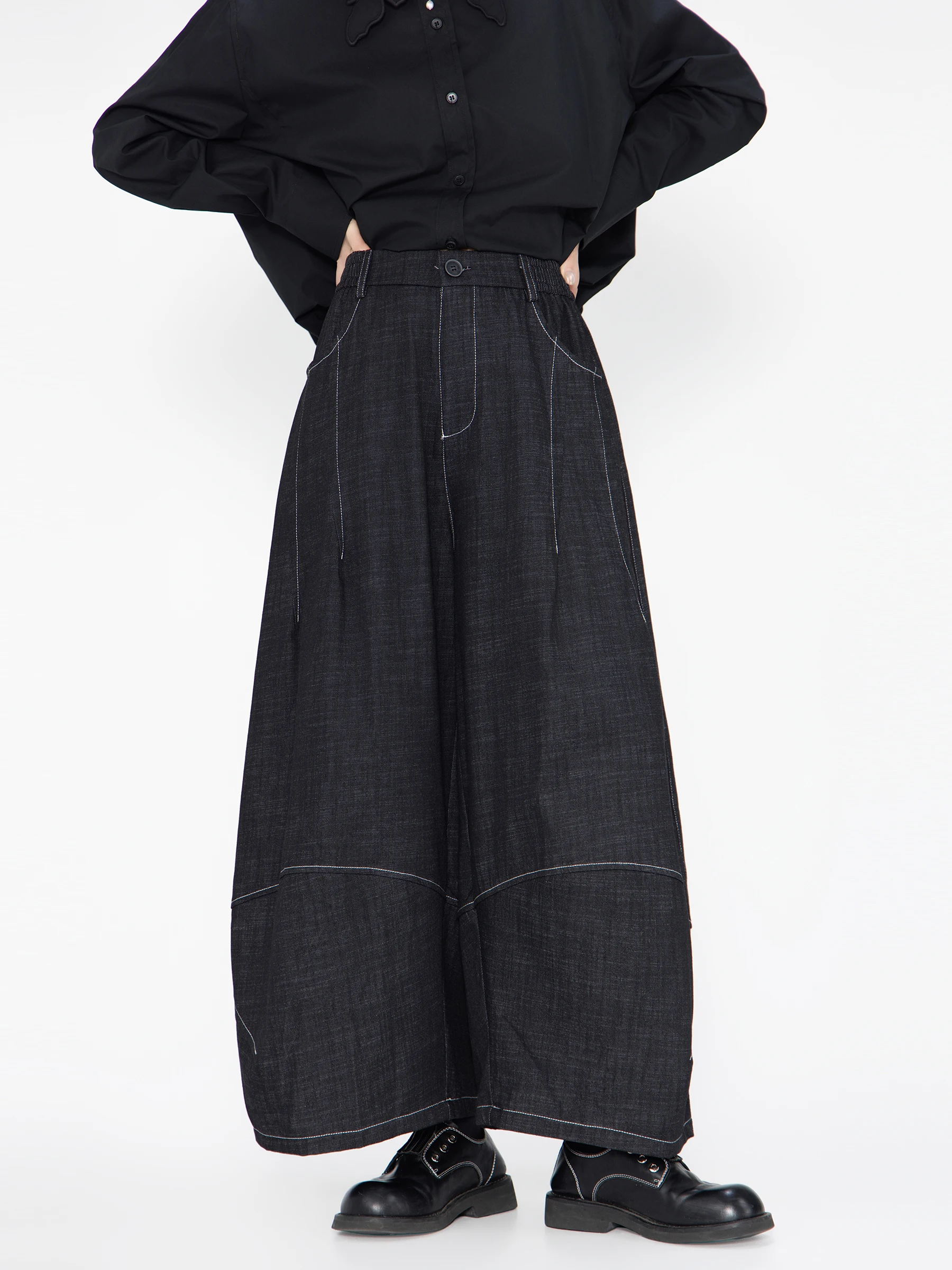 

Брюки-юбка Bookru 2026 весна-лето с высокой талией, драпированные, широкие, женские, черные, свободные, повседневные, в японском стиле