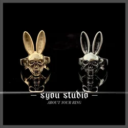 Rabbit Animal Skull Stainless Steel Ring Men's Punk Domineering Style Gold Color Jewelry Party Fashion Unisex Retro Gift For Wo