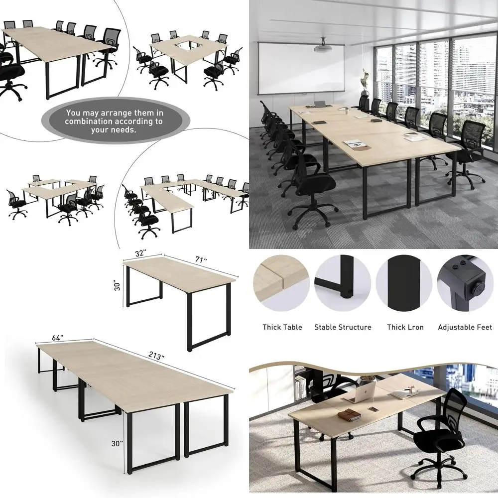 

Комплект конференц-стола на 18 человек, большой офисный стол на 22 человека, прочная металлическая рама, 213 x 64 x 30, натуральное покрытие