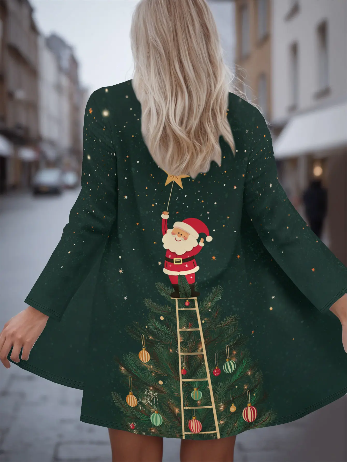 سترة نسائية على شكل شجرة سانتا لعيد الميلاد، طباعة ثلاثية الأبعاد بأكمام طويلة، نمط كاجوال برقبة على شكل حرف V، ملابس عطلة احتفالية #1