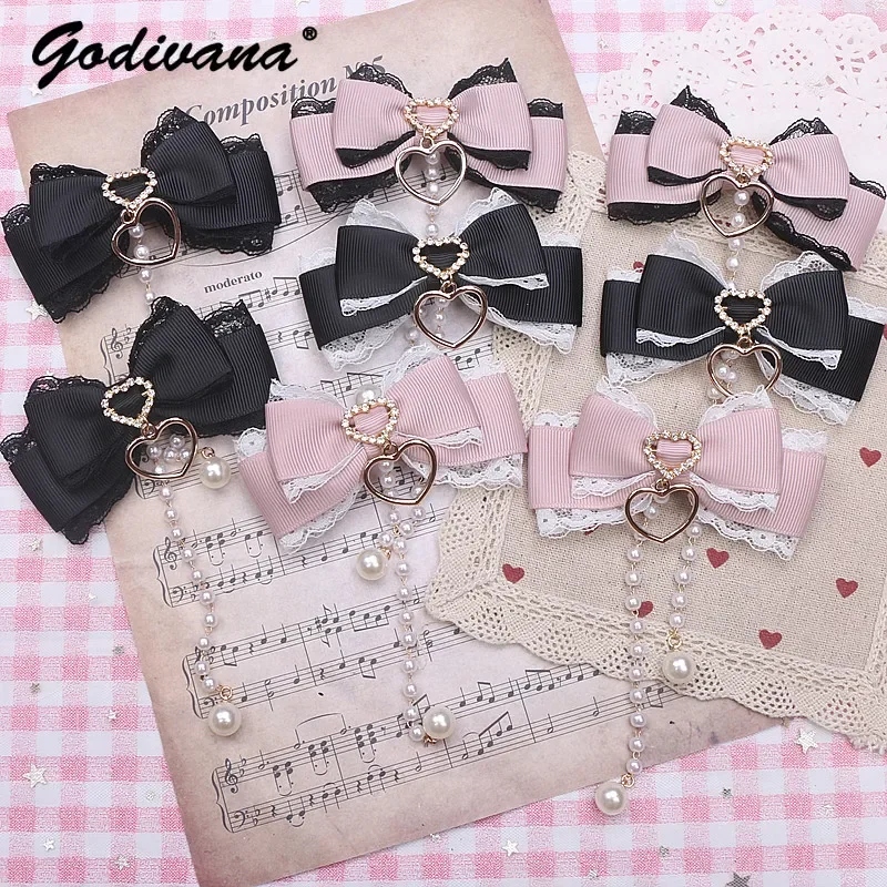 

Hair Accessories for Women Pearl Pendant Heart-Shaped Girl Hairpins Lace New Headwear Barrettes Side Clip Sweet Cute Hairclips